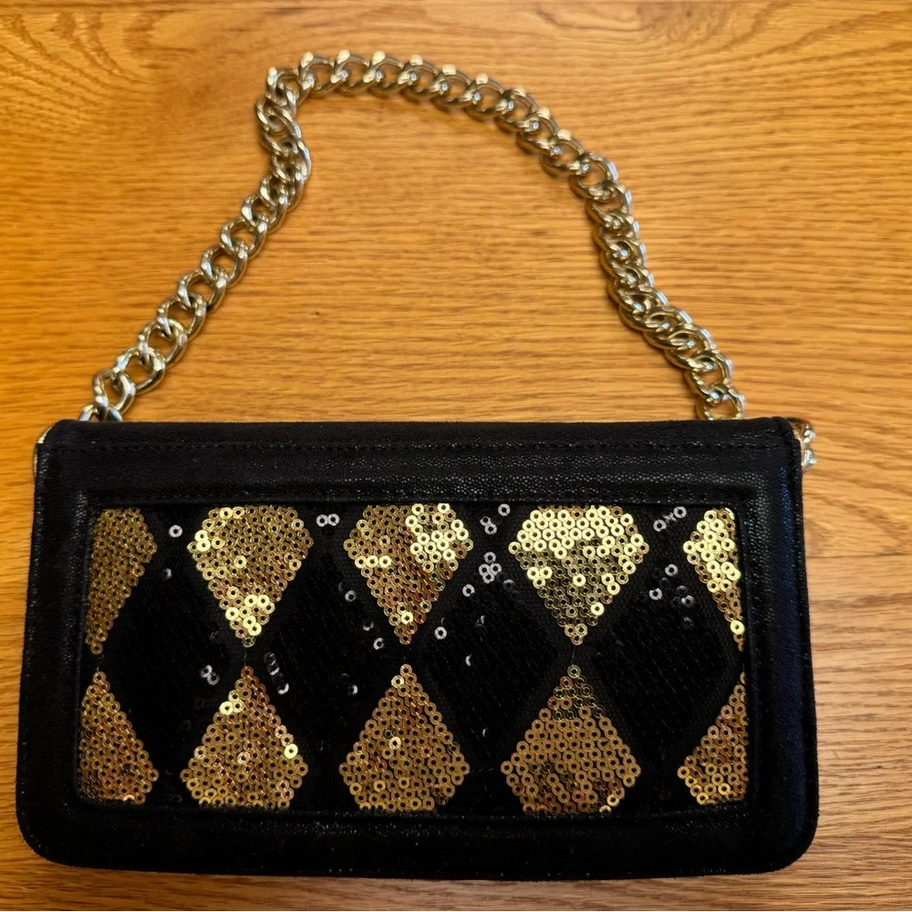 Christian Audigier Black and Gold Clutch with Chain Strap - Picture 2 of 5